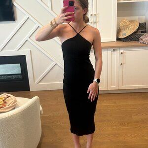 Zara Black Ribbed Halter Neck Midi Dress